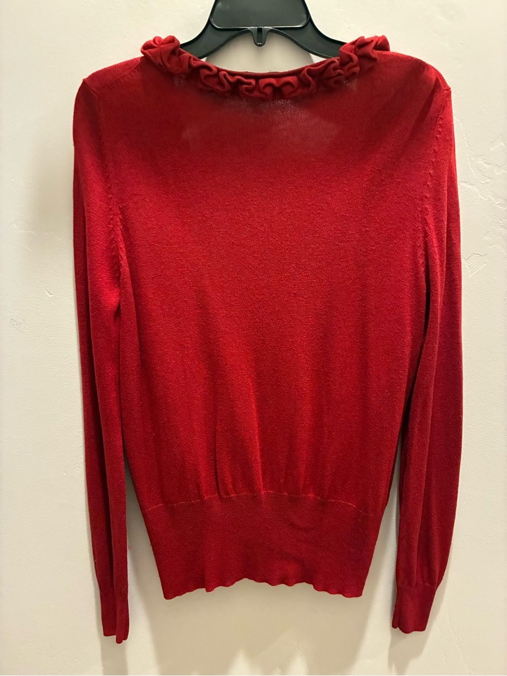 Moda International Red Ruffle-Trim V-Neck Sweater - Picture 2 of 3